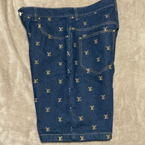 Louis Vuitton Dark Blue Jean Shorts with Gold Accents - Picture 6 of 8